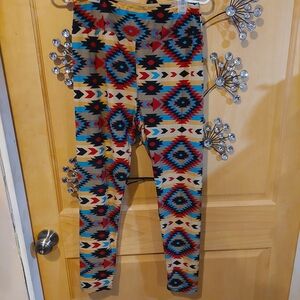 LuLaRoe Kids Tribal Pattern Leggings - Red, Blue, Black, Cream